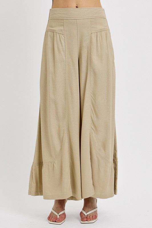 Tan Risen Shirring Detail Wide Leg Pants 1