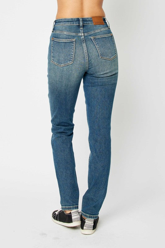 Dark Judy Blue Full Size High Waist Skinny Jeans 1