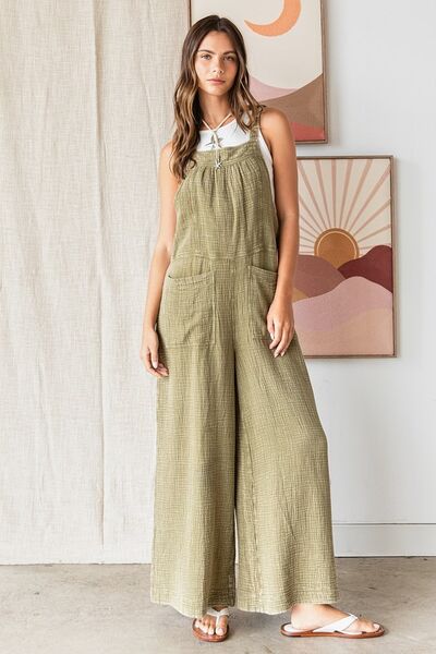 Olive Mittoshop Textured Wide Leg Overalls