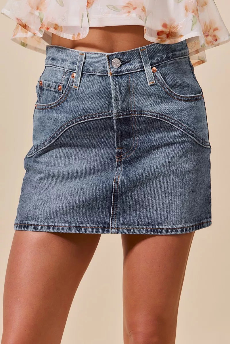 Denim So Me Washed Denim Mini Skirt With Pockets