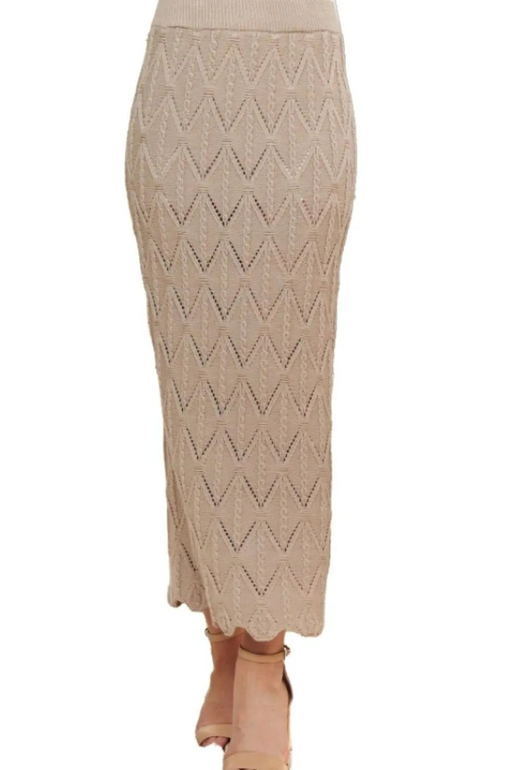Beige Adora Scallop Trim Detail Knit Skirt