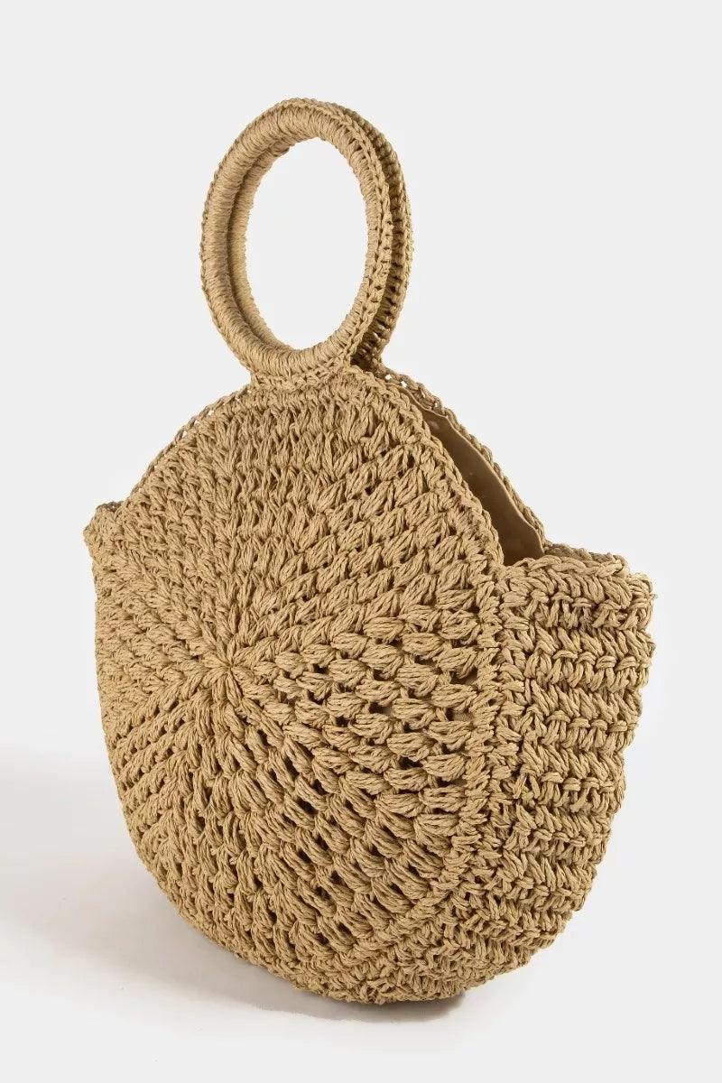 Iv Fame Circle Handle Circle Straw Braided Hand Bag