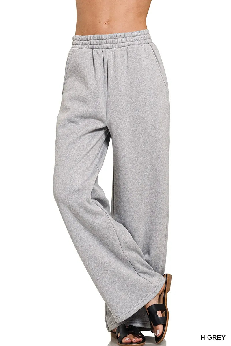 H Grey Zenana Fleece Drawstring Pants With Pocket