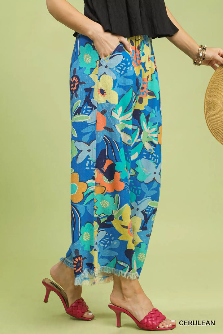 Cerulean Umgee Floral Print Wide Leg Pants