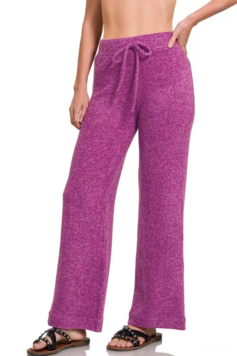 Lt Plum Zenana Soft Brushed Hacci Pants