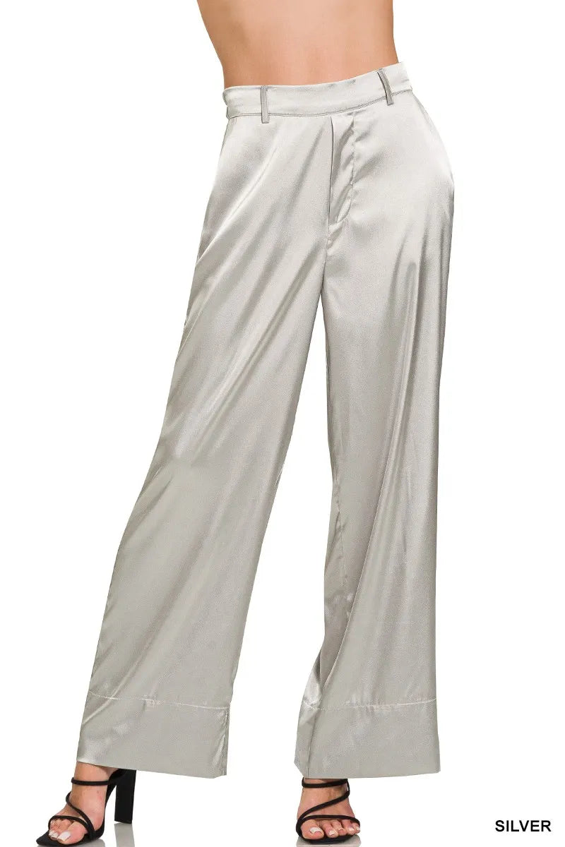 Silver Zenana Wide Leg Satin Pants 2