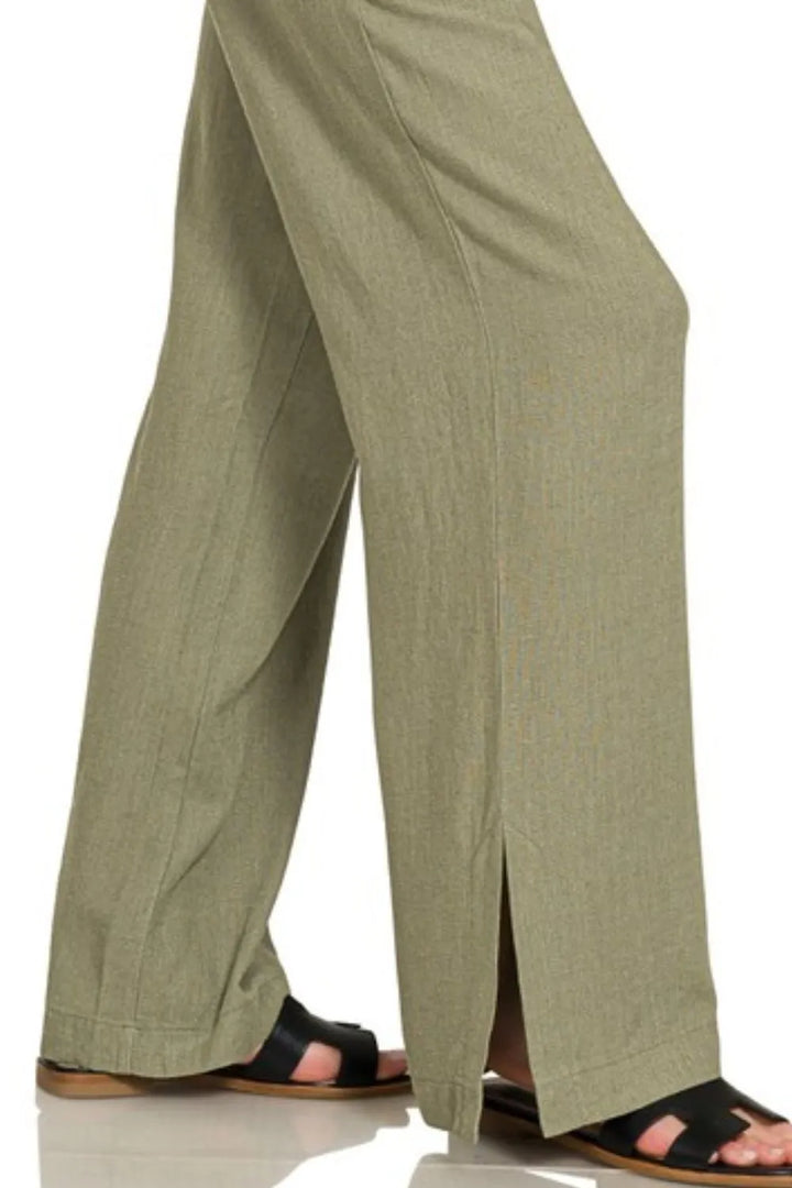 Lt Olive Zenana Linen Drawstring Pants 2