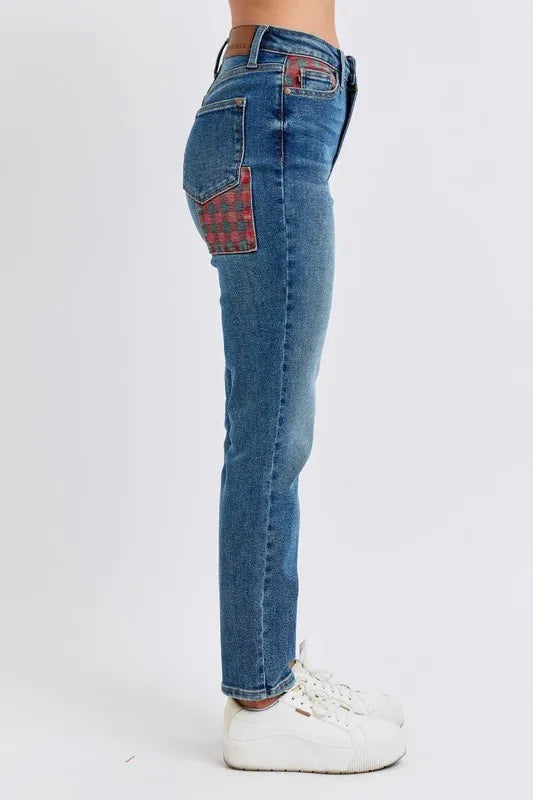 Md Judy Blue Full Size Hw Plaid Patch Slim Fit Jeans Plus Size