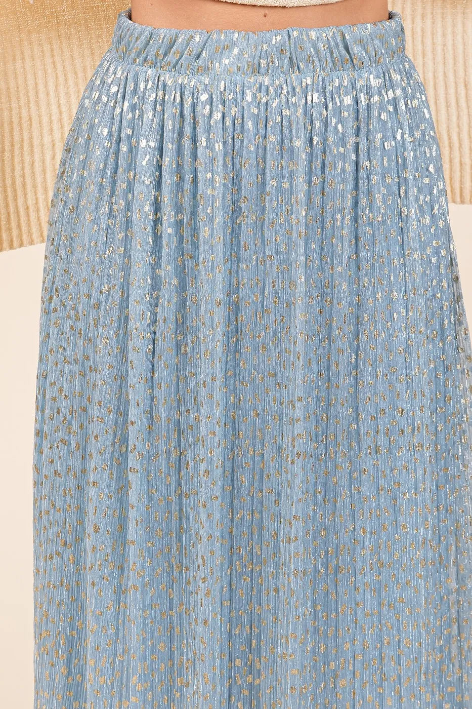 Blue Mittoshop Metallic Glitter Speckle Print Elastic Midi Skirt
