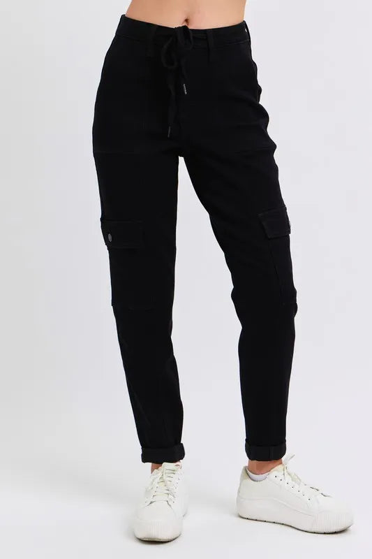 Bk Judy Blue Full Size High Waist Cargo Cuffed Jogger Plus Size