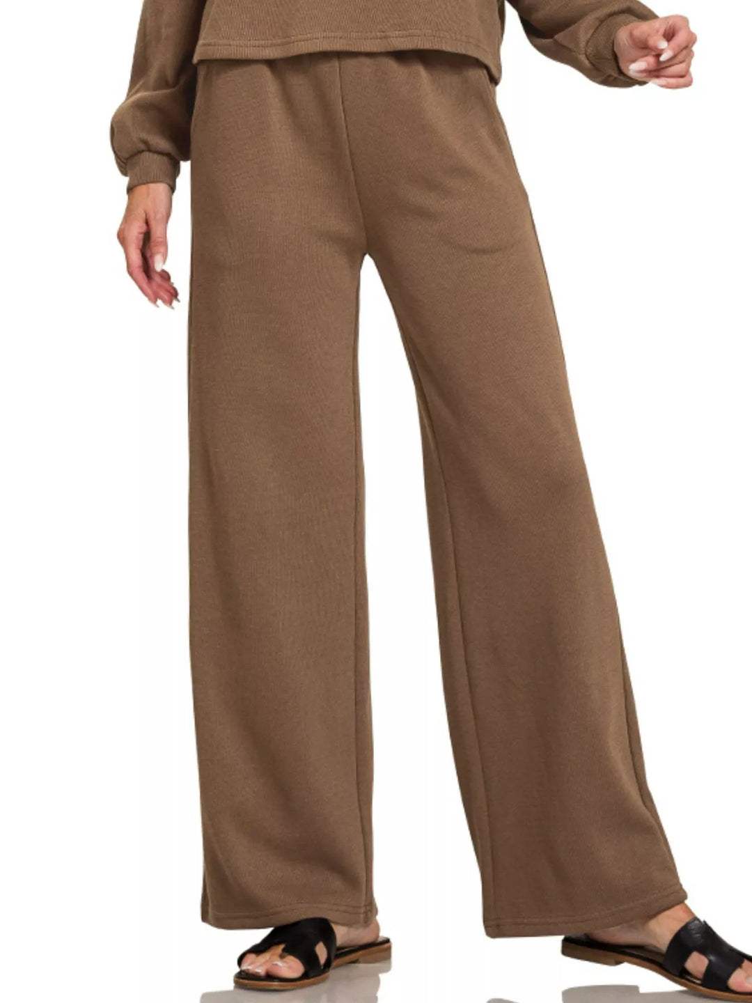 Brown Zenana French Rib Pullover And Pants Set 2