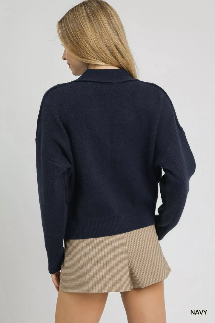 Navy Umgee Button Front Knit Cardigan