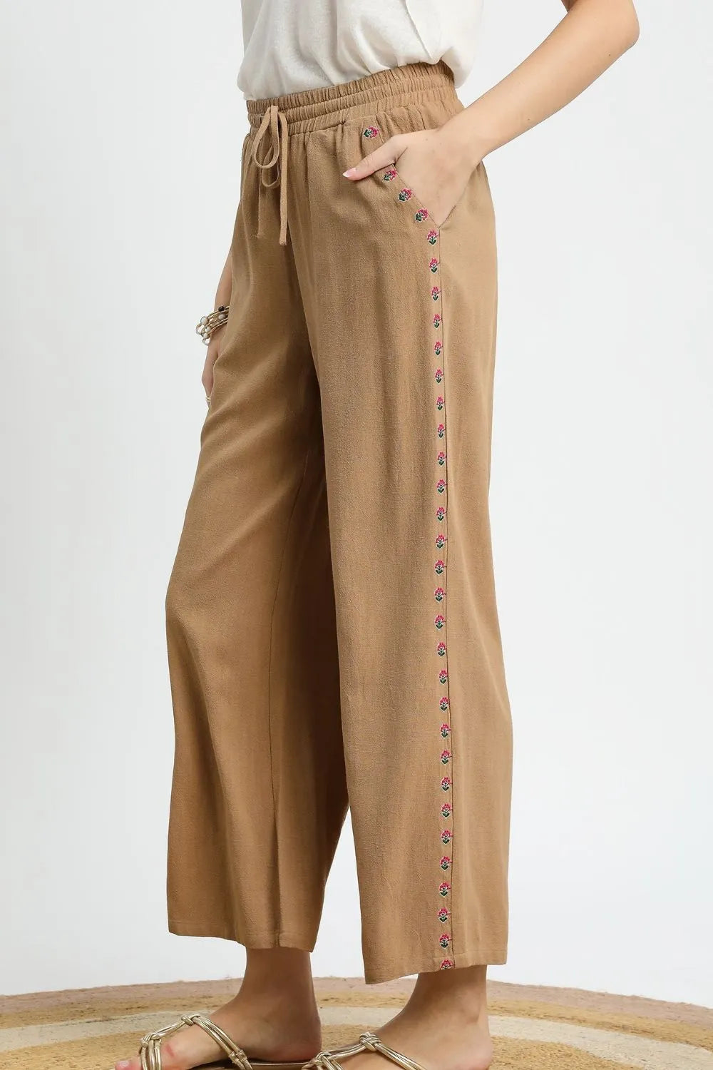 Camel Umgee Wide Leg Drawstring Pants