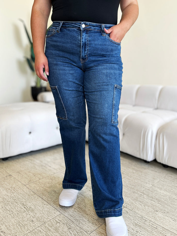 Dark Judy Blue Full Size High Waist Cargo Jeans