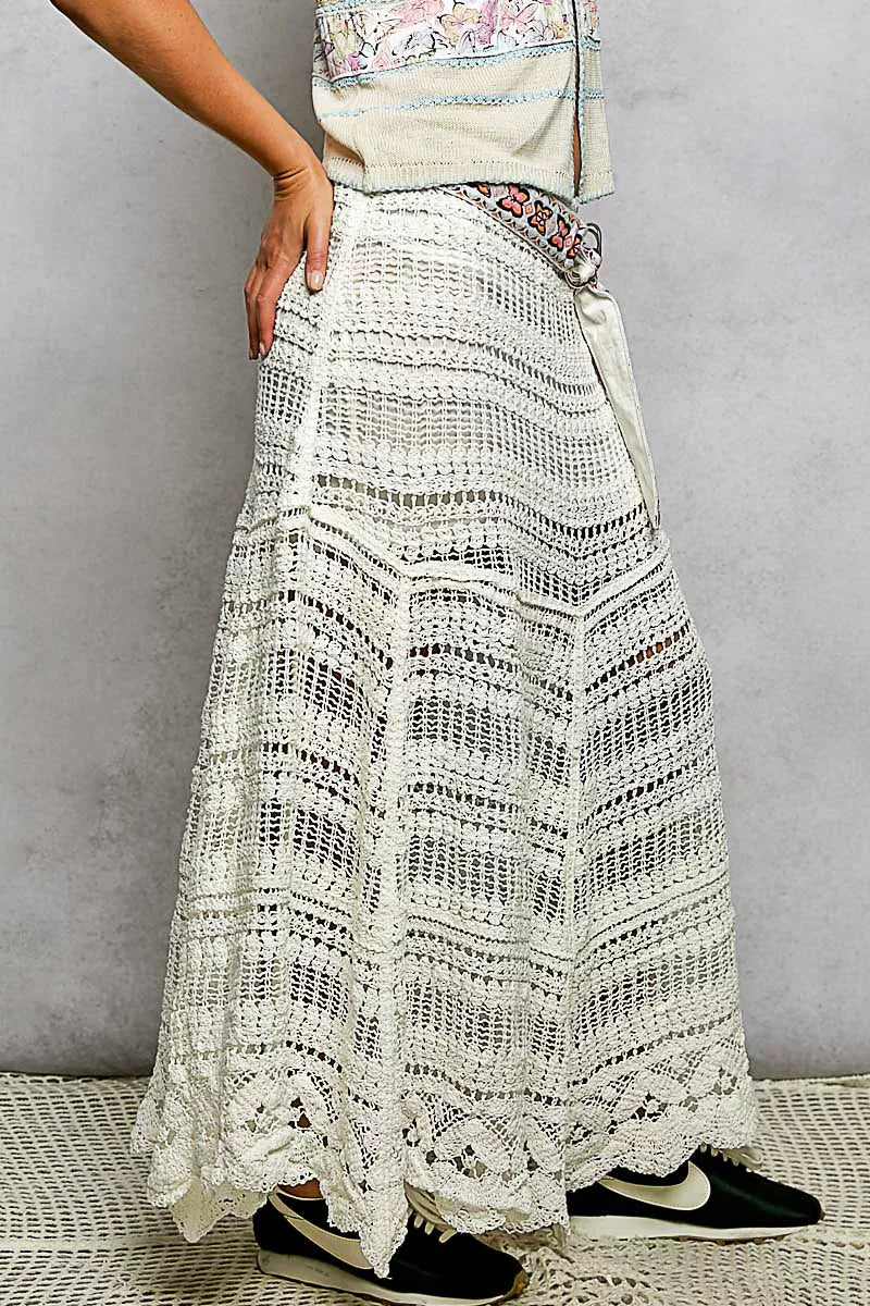 Pol Boho Crochet Knit Maxi Skirt