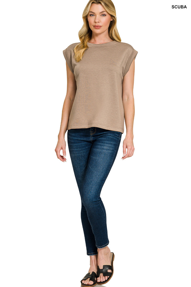 Zenana Scuba Round Neck Cap Sleeve Top 1