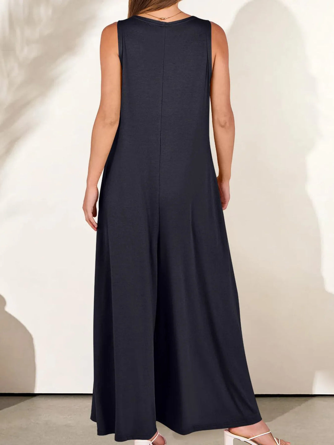 Light Green Sleeveless V Neck Jumpsuit With Pockets