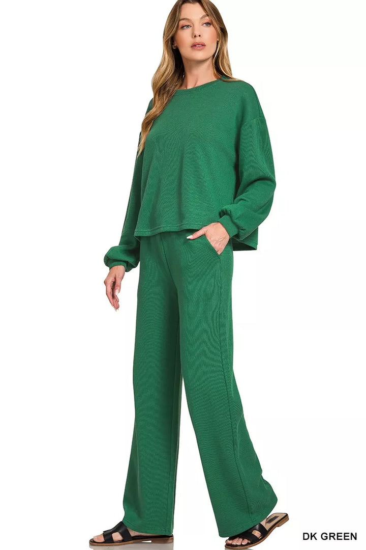Dk Green Zenana French Rib Pullover And Pants Set 4