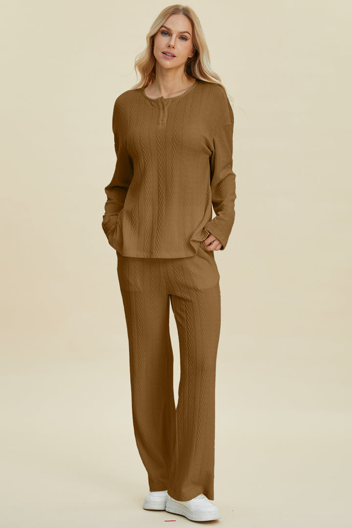Black Double Take Full Size Cable Knit Long Sleeve Top And Pants Set