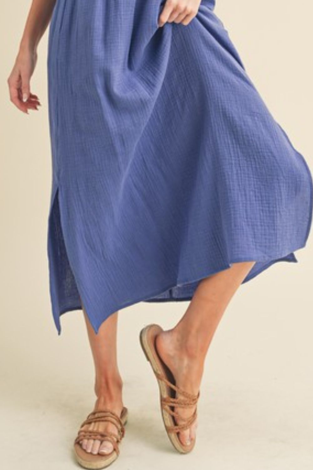 Dusty Blue Aemi Co Side Slit Round Neck Sleeveless Tank Dress 3