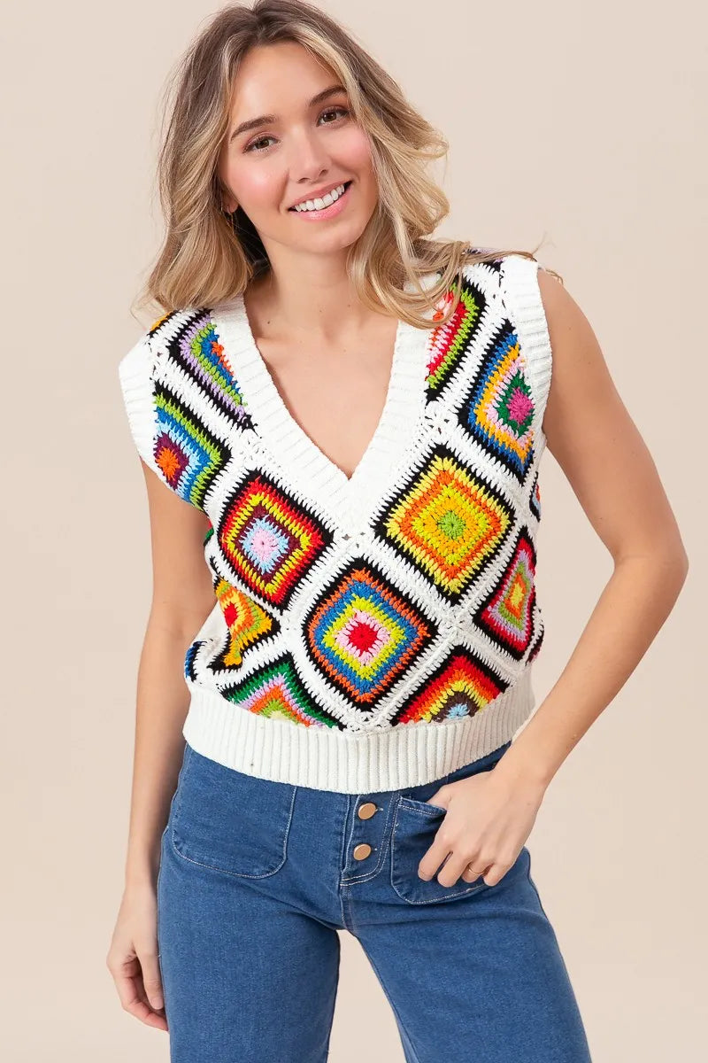 Bibi Diamond Granny Square Sweater Vest