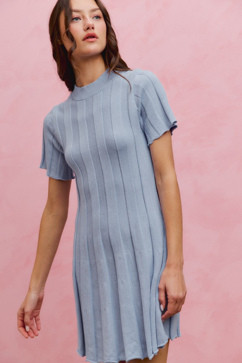 Blue So Me Wide Rib Short Sleeves Sweater Knit Mini Dress 1