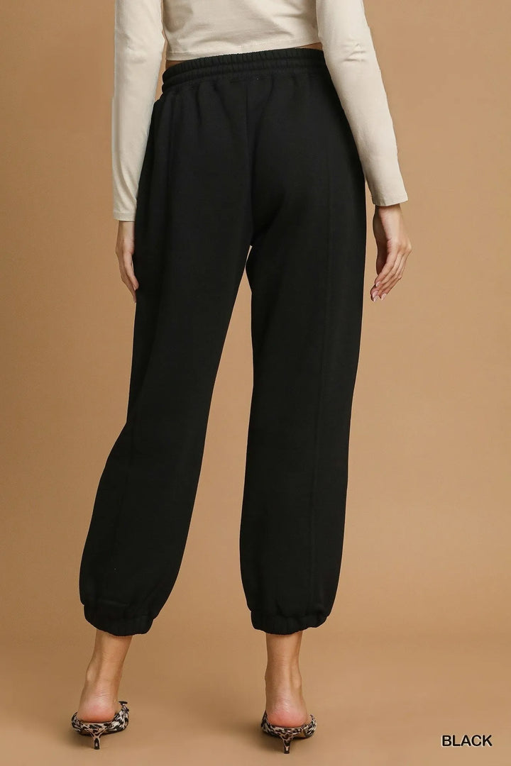 Black Umgee Fleece Jogger Pants With Drawstring