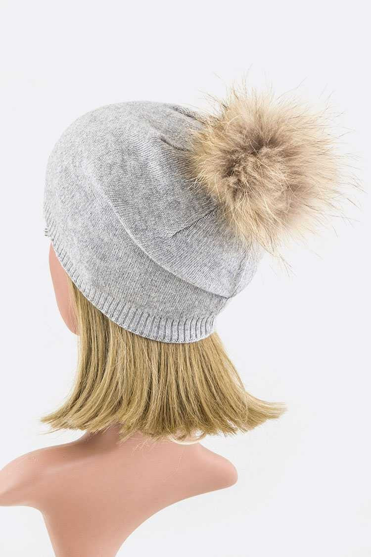Raccoon Fur Pompom Pre Sewed Slouchy Beanie