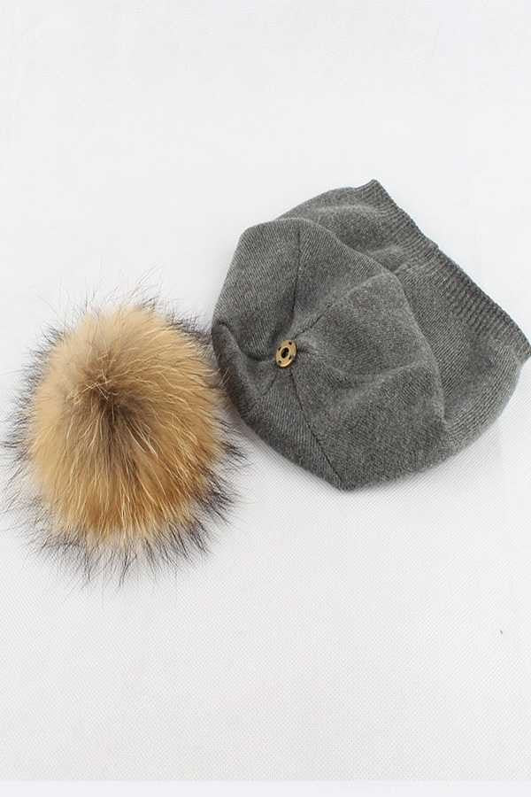 Raccoon Fur Pompom Pre Sewed Slouchy Beanie