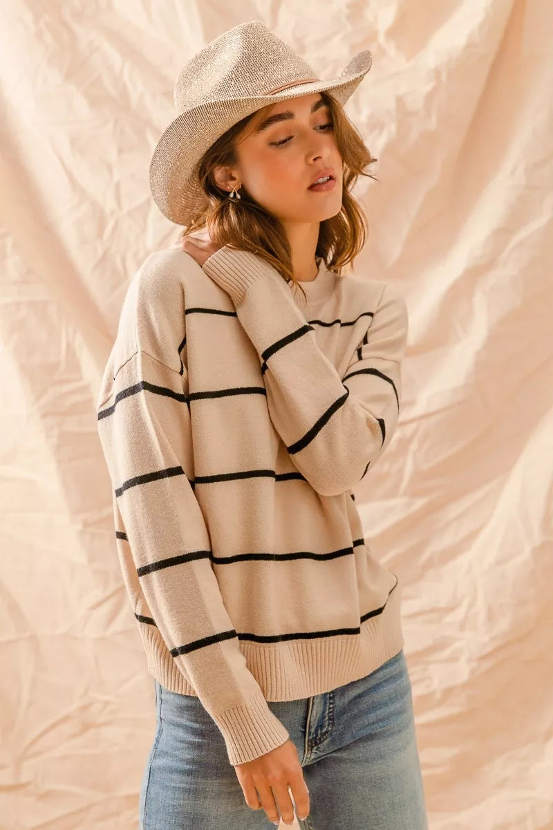 So Me Stripe Crew Neck Basic Essential Sweater