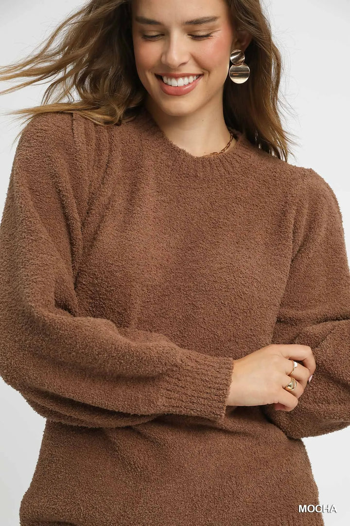 Umgee Textured Long Sleeve Sweater With Ribbed Trim
