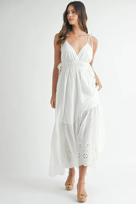 Off White Mable Eyelet Lace Maxi Dress With Side Strap Details 1