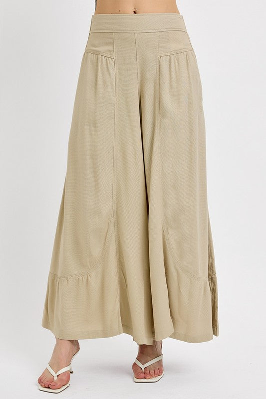 Tan Risen Shirring Detail Wide Leg Pants 1