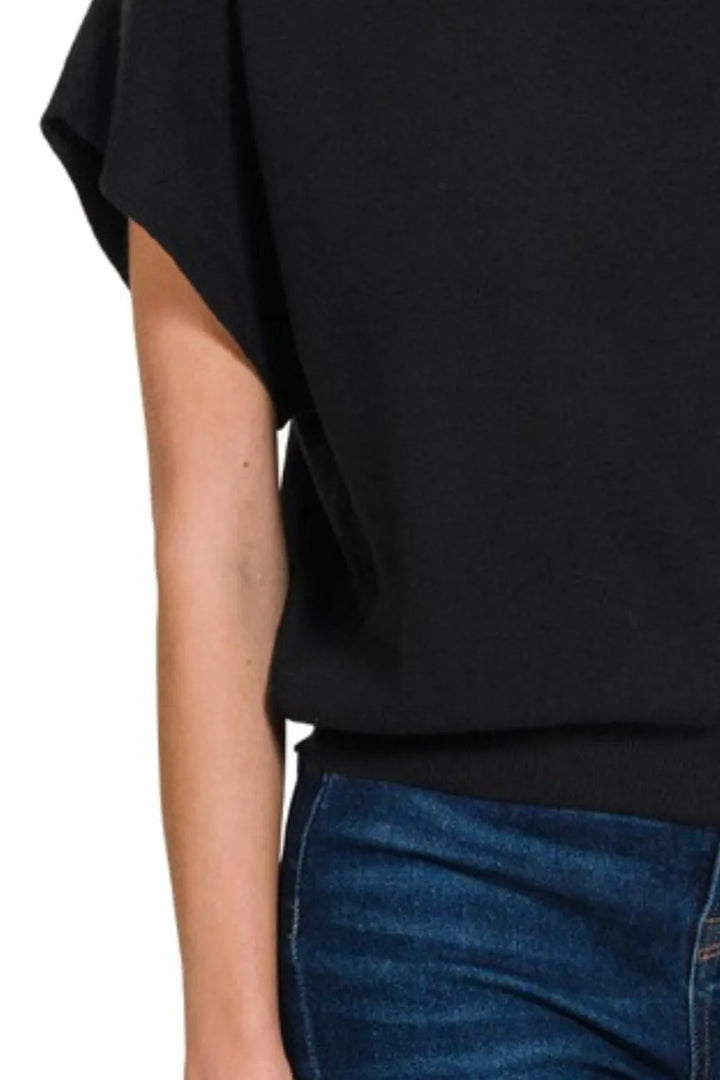 Black Zenana Round Neck Short Dolman Sleeve Sweater