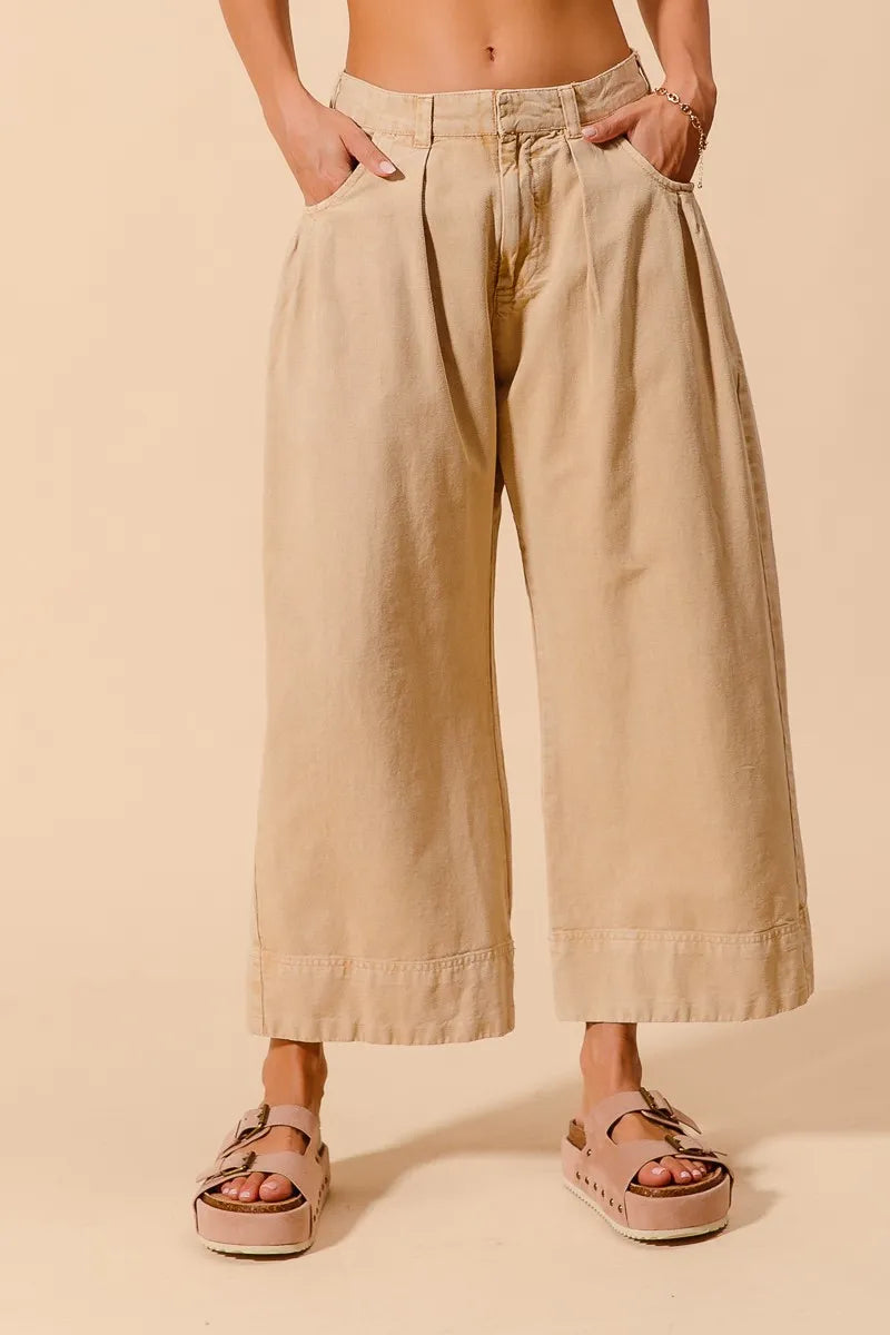 Oatmeal So Me Mid Rise Wide Leg Chino Pants With Pockets