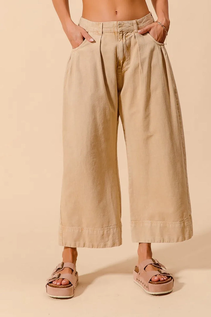 Oatmeal So Me Mid Rise Wide Leg Chino Pants With Pockets