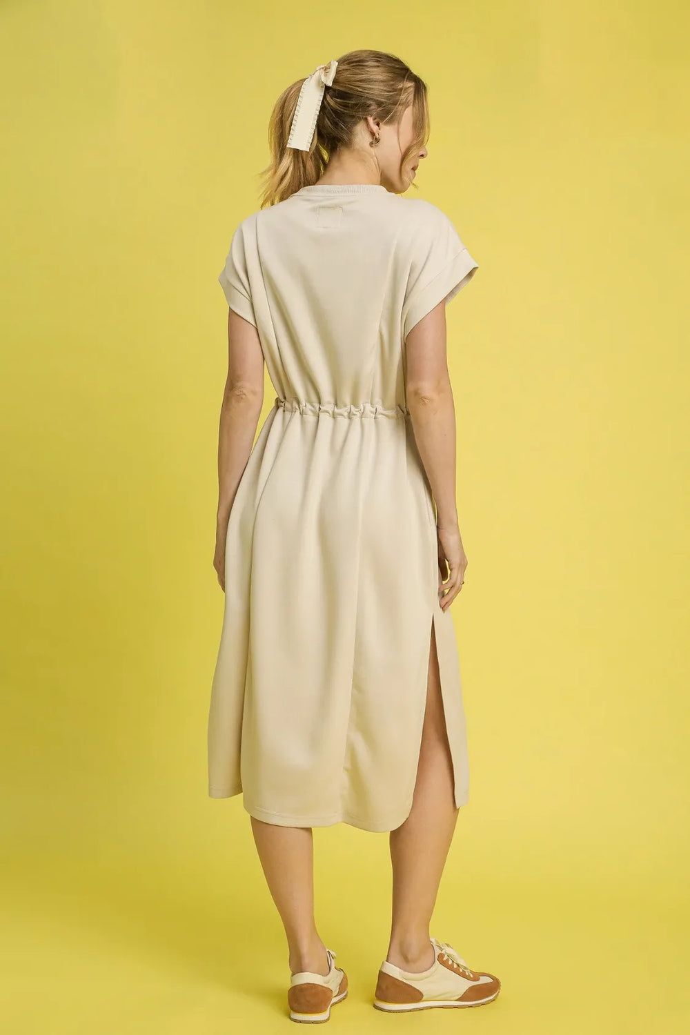 Ecru Umgee Side Slit Short Sleeve Midi Tee Dress 1