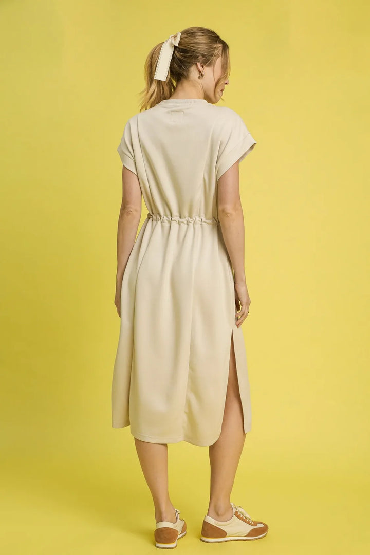 Ecru Umgee Side Slit Short Sleeve Midi Tee Dress 1