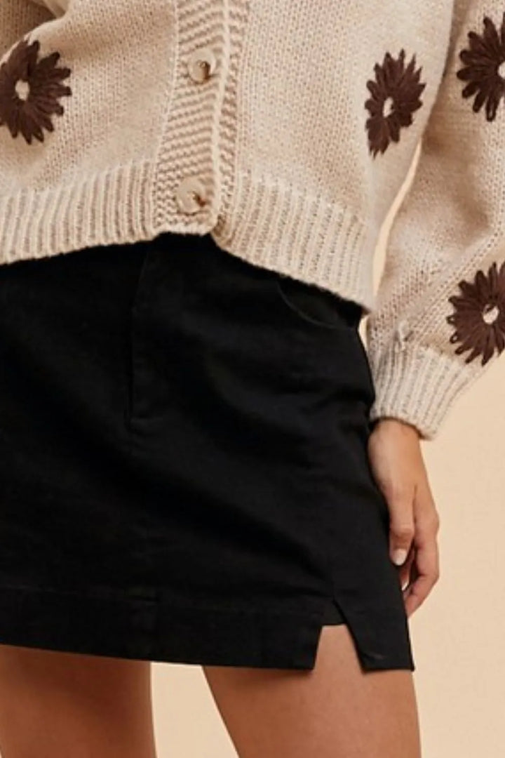 Black Annie Wear Comfort Stretch Cotton Slit Detailed Mini Skirt 1