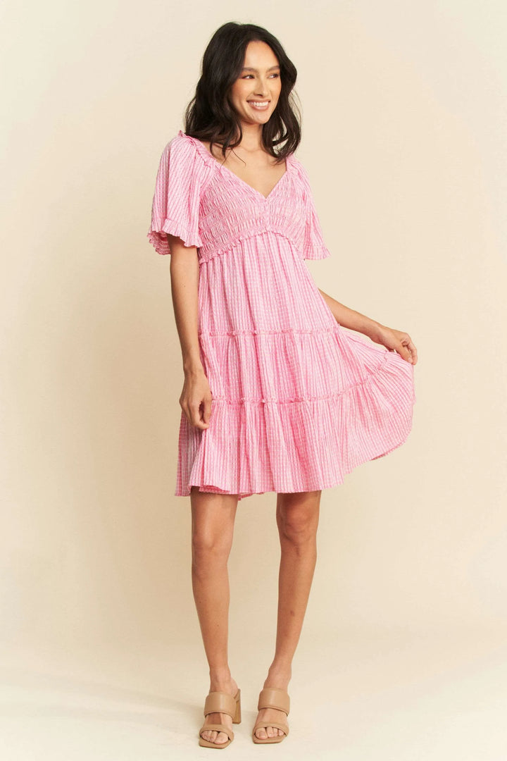 Davi Dani Jacquard Checker Smocking Tiered Dress