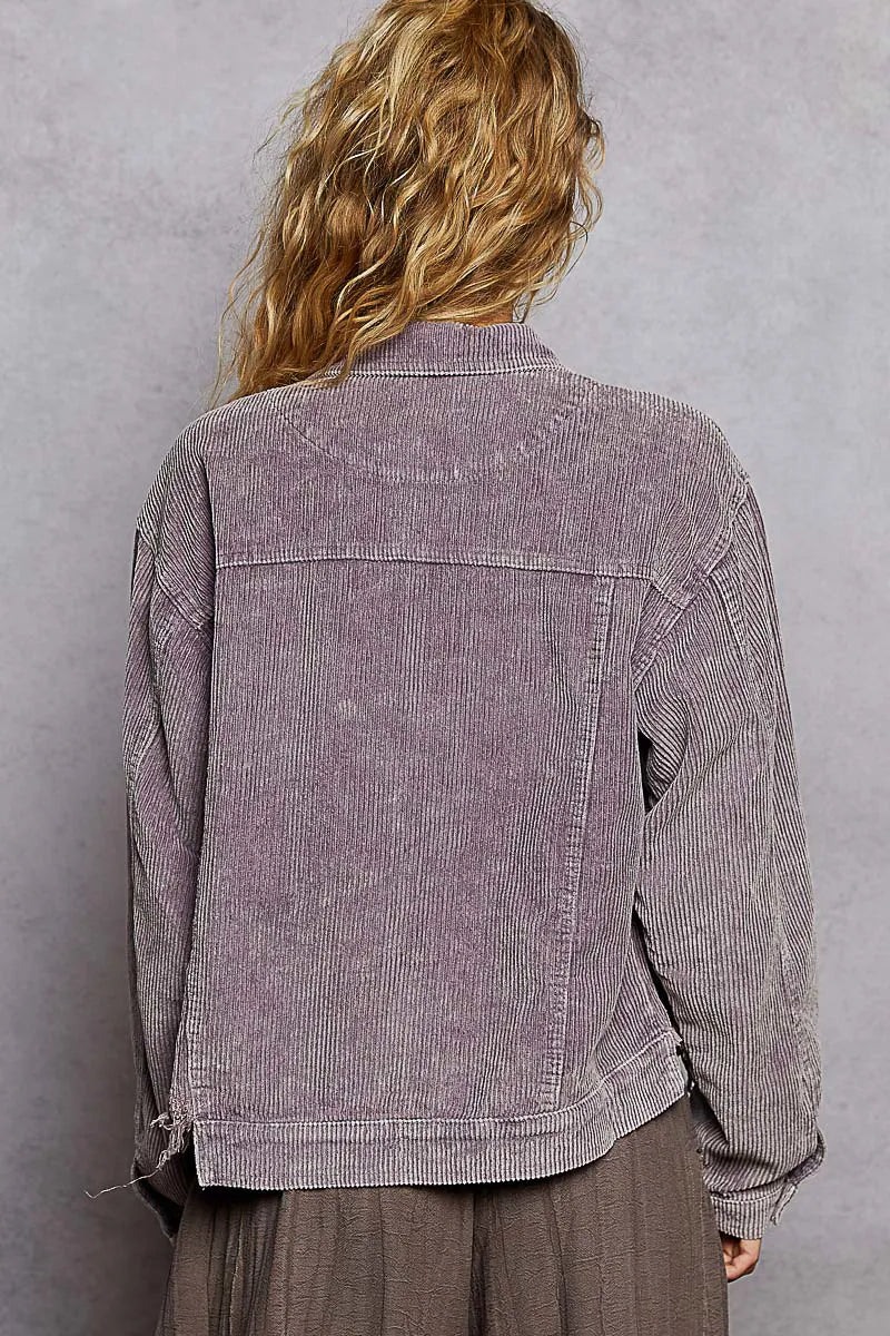 Lilac Pol Button Down Corduroy Trucker Jacket