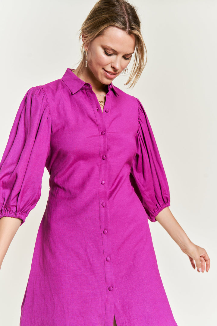 CHARCOAL Solid Button Down Dress Plus Jbj1004P