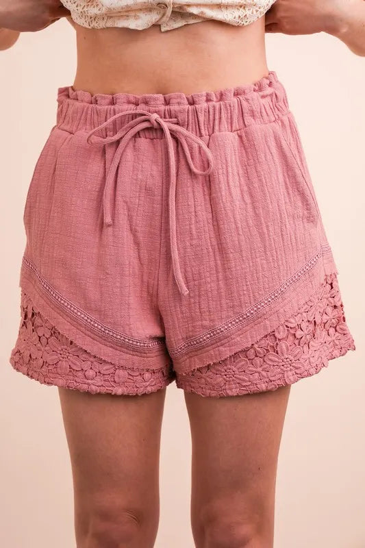 Mauve Very J Lace Contrast Detail Woven Shorts 1