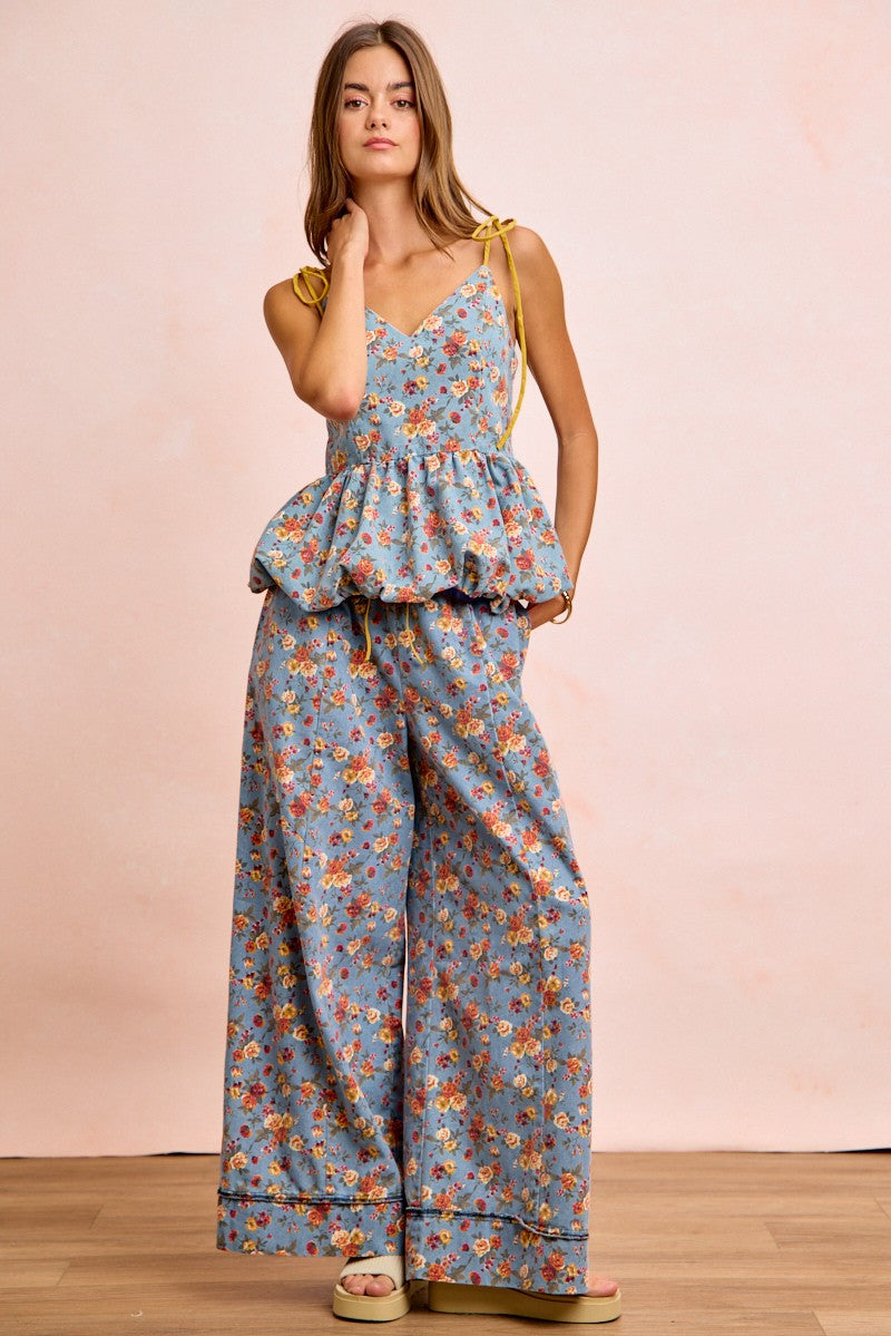Bibi Floral Printed Drawstring Wide Pants
