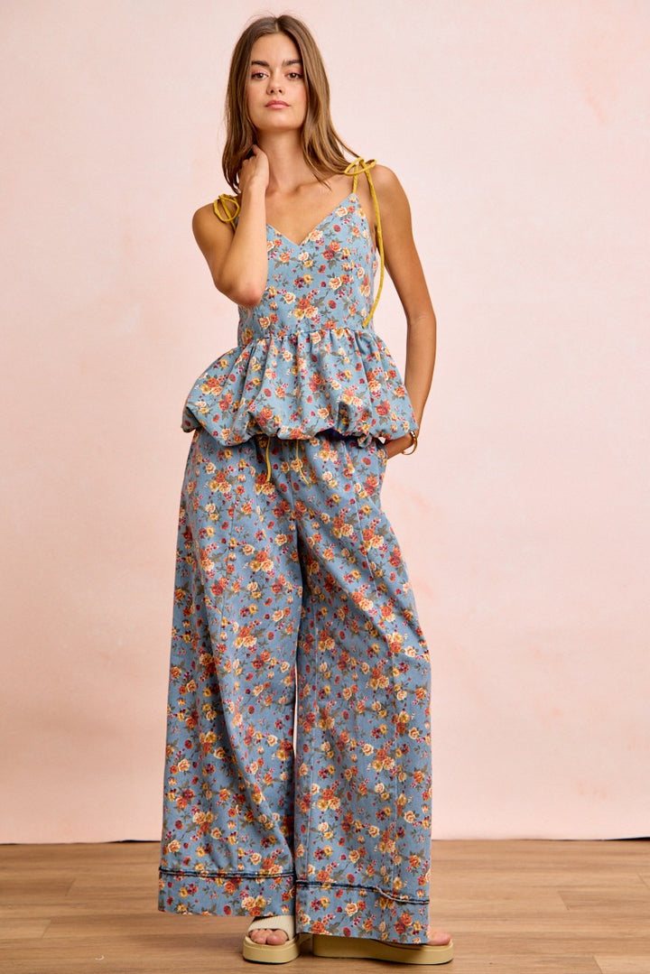 Bibi Floral Printed Drawstring Wide Pants