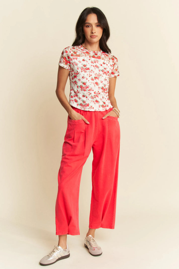 Davi Dani Ribbon Short Sleeve Layered Mesh Top