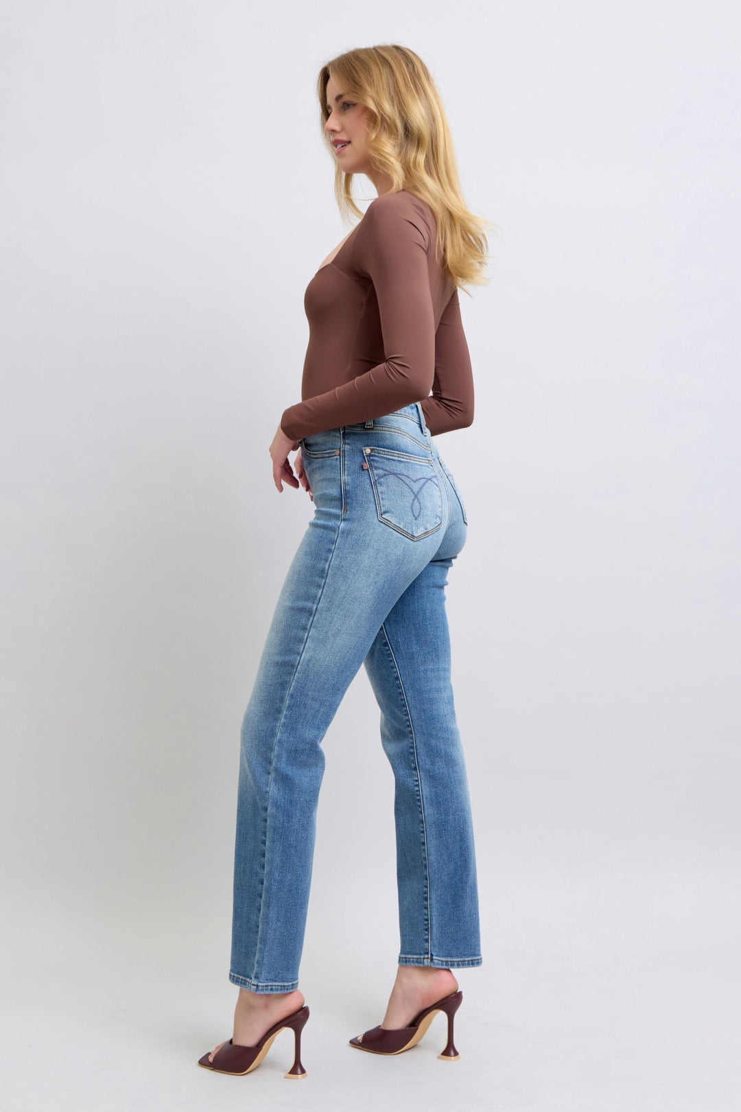 Medium Judy Blue Full Size Run Vintage Wash Thermal Straight Jeans