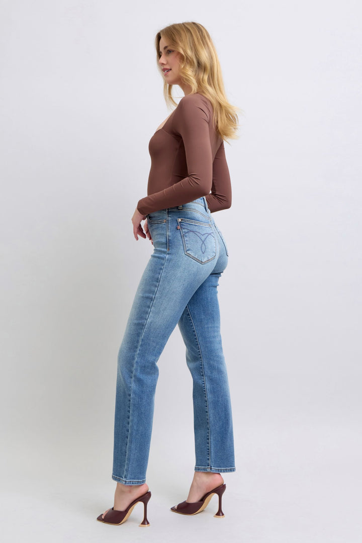 Medium Judy Blue Full Size Run Vintage Wash Thermal Straight Jeans