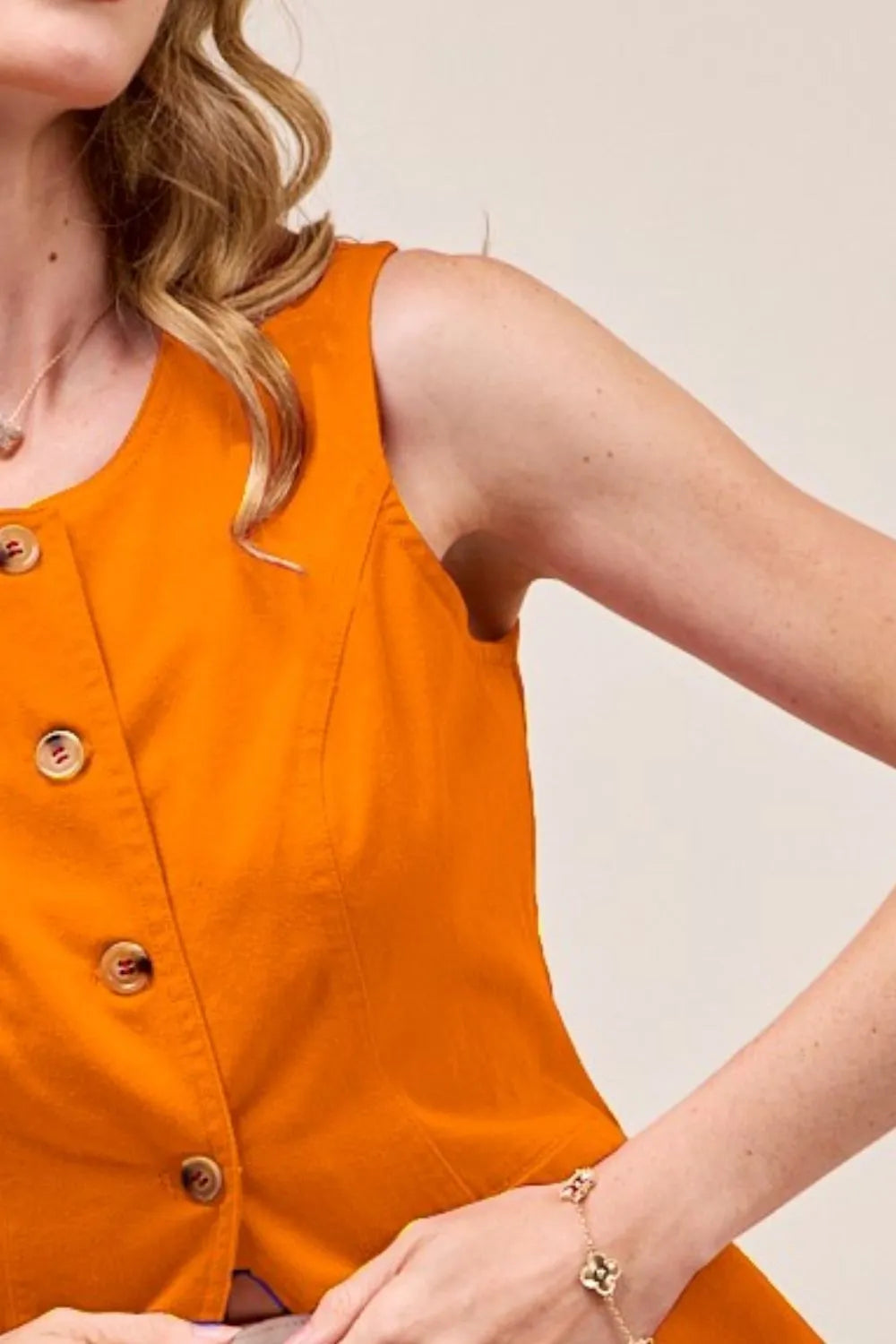 Orange So Me Slim Fit Button Front Game Day Color Denim Vest Top