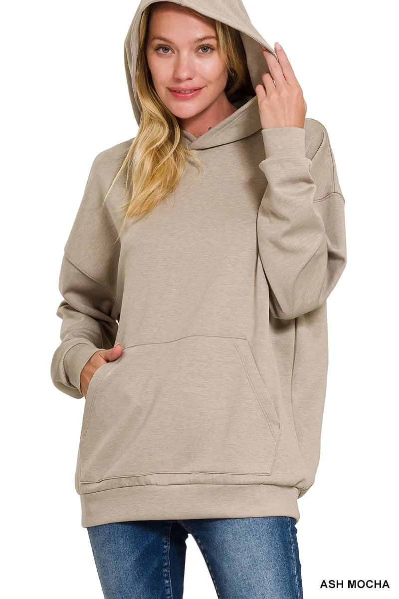 Ash Mocha Zenana Oversized Scuba Hoodie With Kangaroo Pocket 2
